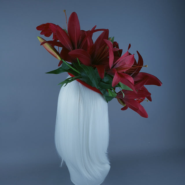 "Innamorato" Red Lily & Hummingbird Fascinator Hat Headdress