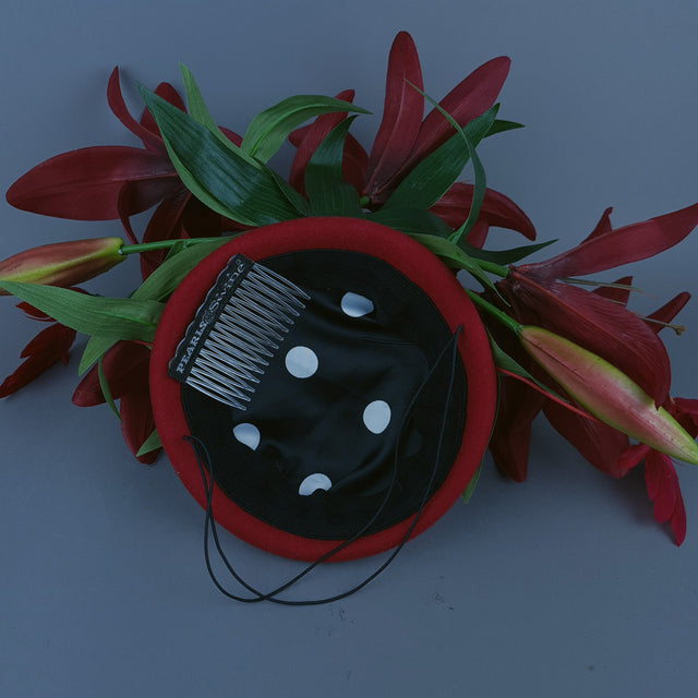 "Innamorato" Red Lily & Hummingbird Fascinator Hat Headdress