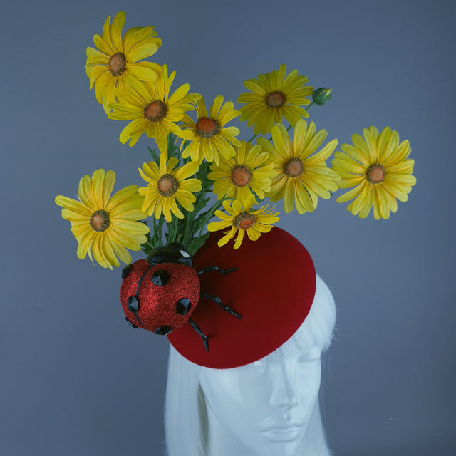 "Serenum" Red Ladybird & Daisy Fascinator Hat Headdress