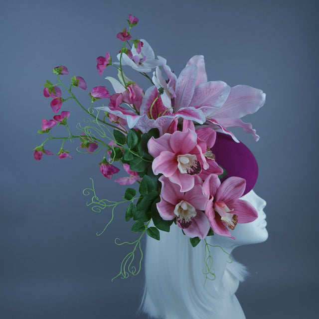 "Karasi" Pink Flower Statement Fascinator Hat