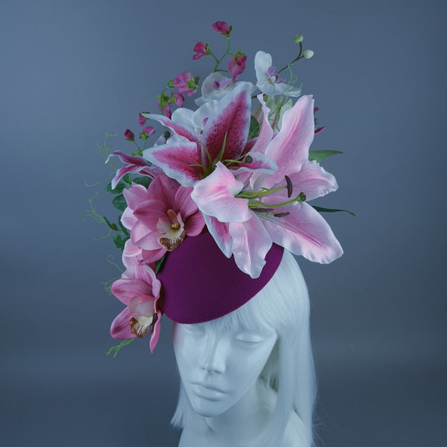 "Karasi" Pink Flower Statement Fascinator Hat