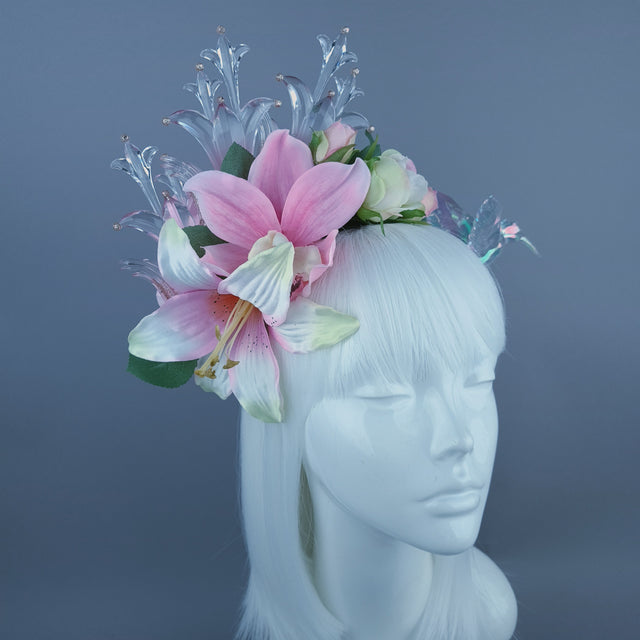 "Letitia" Pink Flower, Jewel & Hummingbird Headband