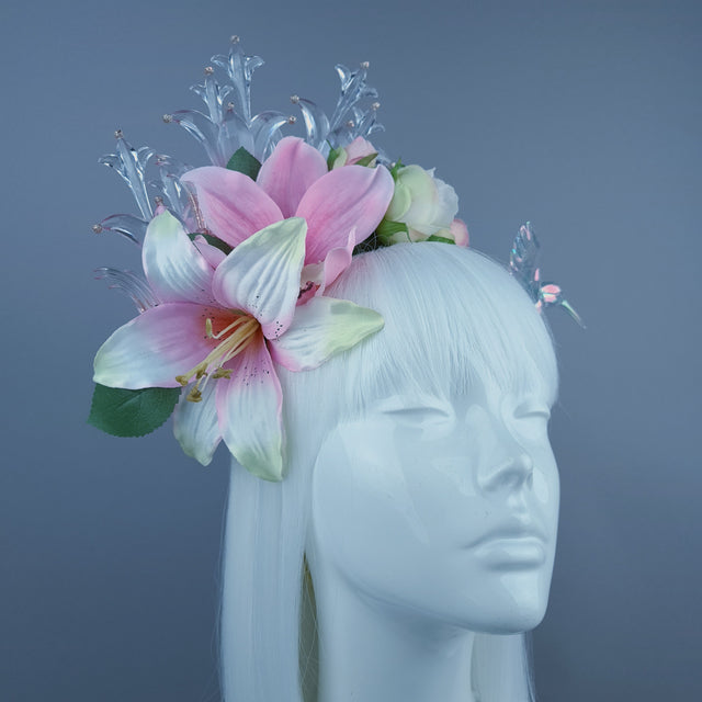 "Letitia" Pink Flower, Jewel & Hummingbird Headband