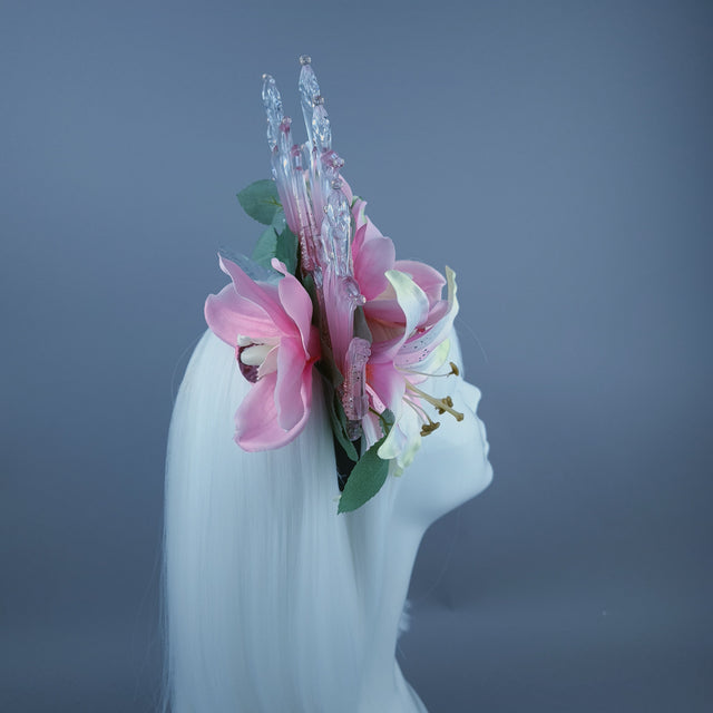 "Letitia" Pink Flower, Jewel & Hummingbird Headband