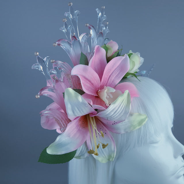 "Letitia" Pink Flower, Jewel & Hummingbird Headband