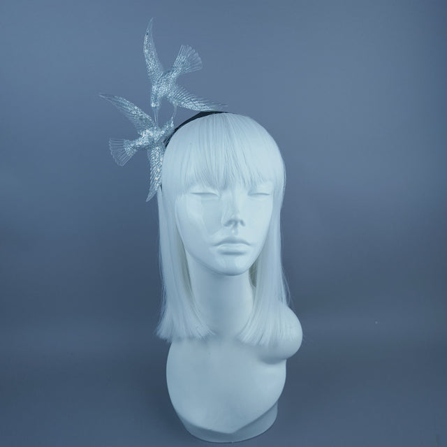 "Chorus" Silver Glitter Hummingbirds Headband