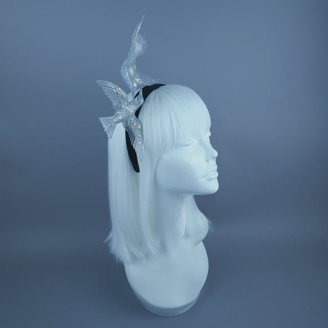 "Chorus" Silver Glitter Hummingbirds Headband