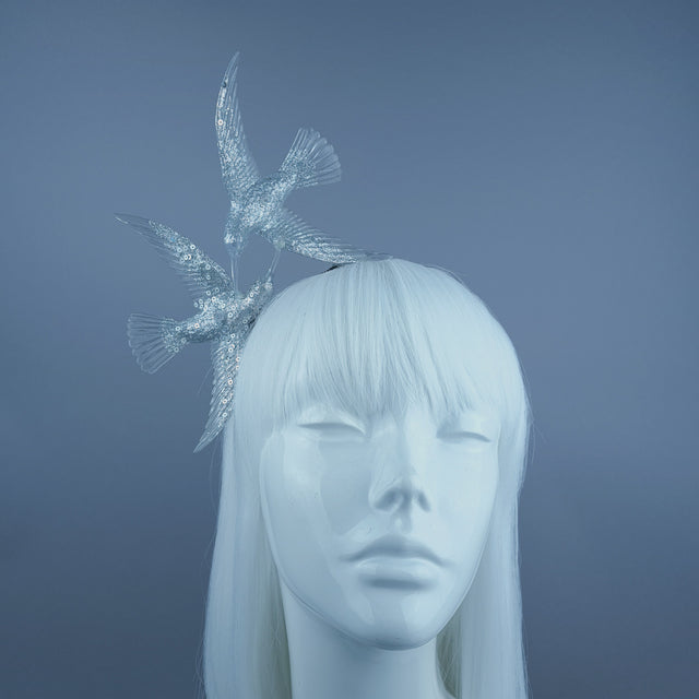 "Chorus" Silver Glitter Hummingbirds Headband