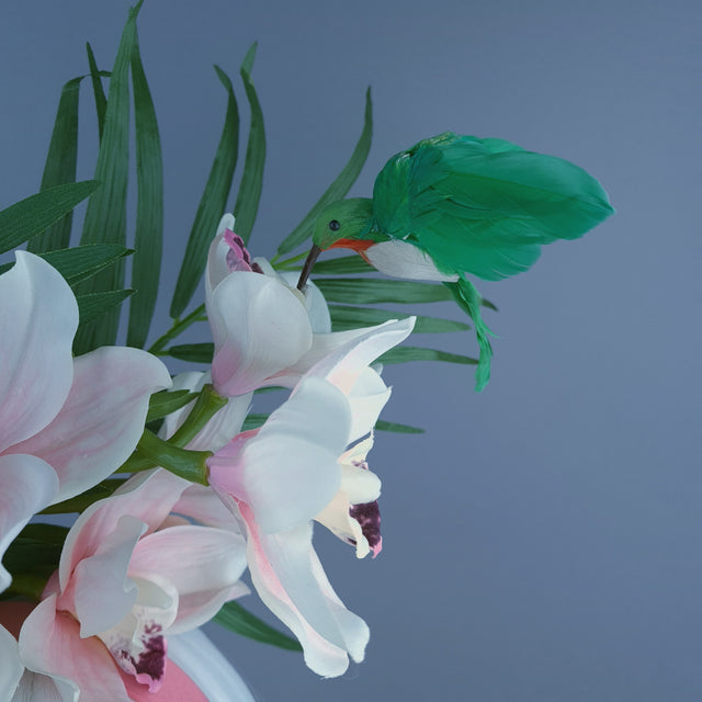 "Calida" Pale Ivory Pink Orchid & Hummingbird Headdress