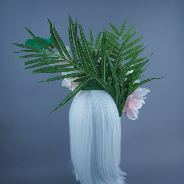 "Calida" Pale Ivory Pink Orchid & Hummingbird Headdress