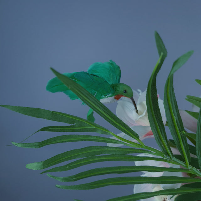 "Calida" Pale Ivory Pink Orchid & Hummingbird Headdress