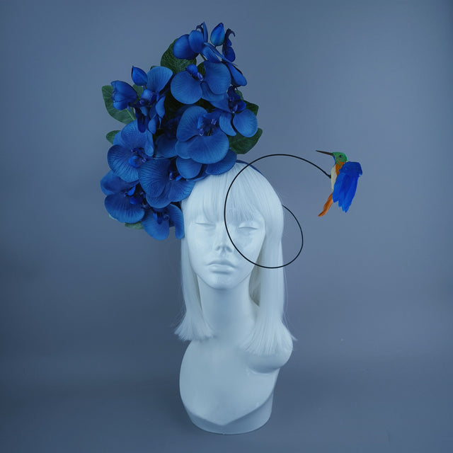 "Aria" Navy Blue Orchid & Hummingbird Headdress