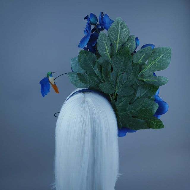 "Aria" Navy Blue Orchid & Hummingbird Headdress