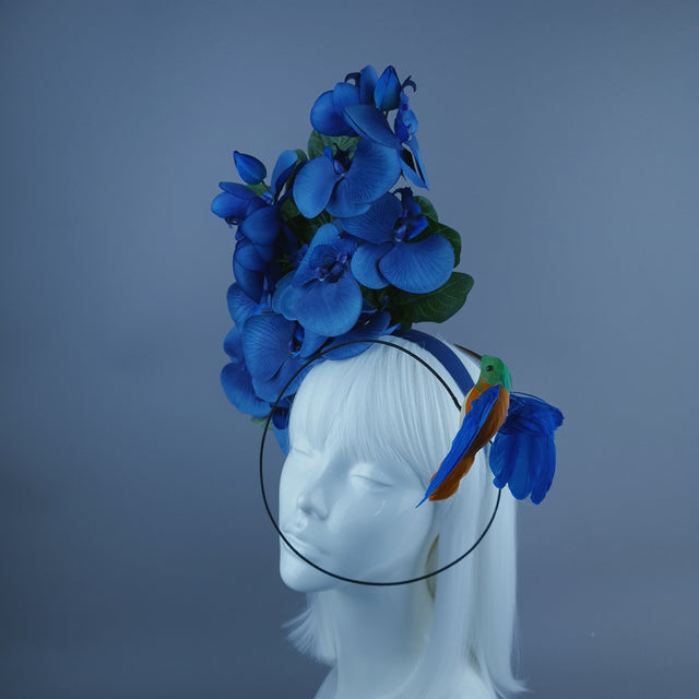 "Aria" Navy Blue Orchid & Hummingbird Headdress