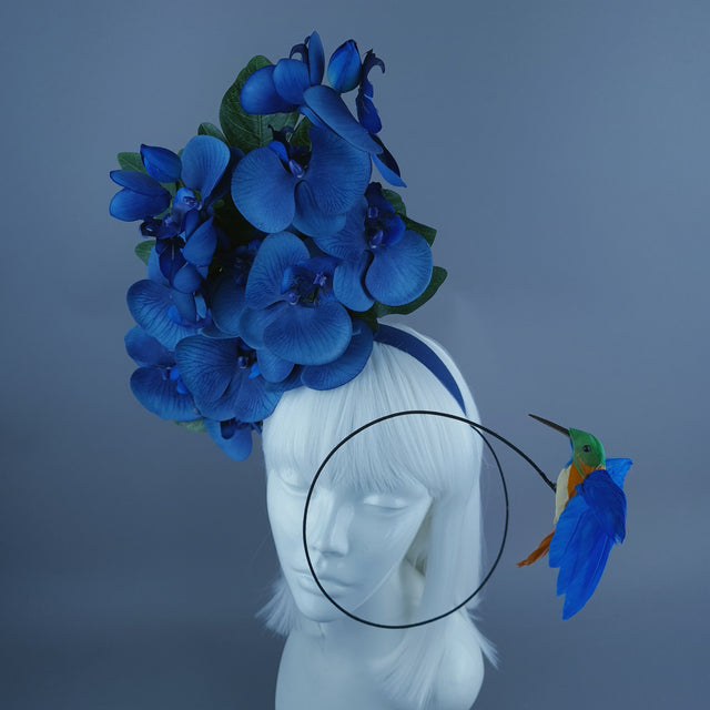 "Aria" Navy Blue Orchid & Hummingbird Headdress