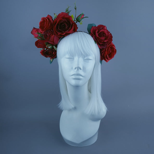 "Edana" Leopard Print and Red Rose Headdress