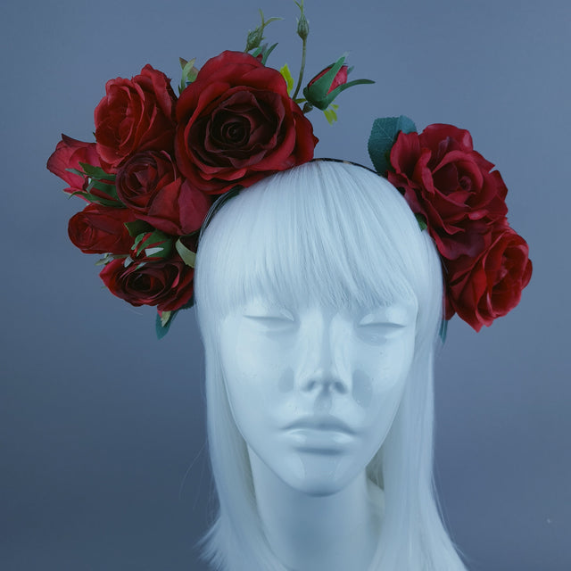 "Edana" Leopard Print and Red Rose Headdress