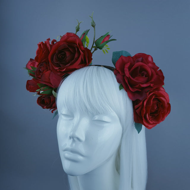 "Edana" Leopard Print and Red Rose Headdress