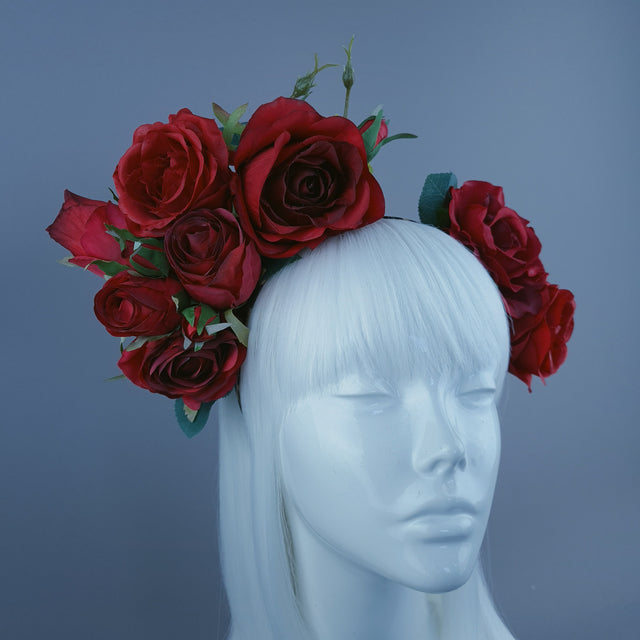 "Edana" Leopard Print and Red Rose Headdress