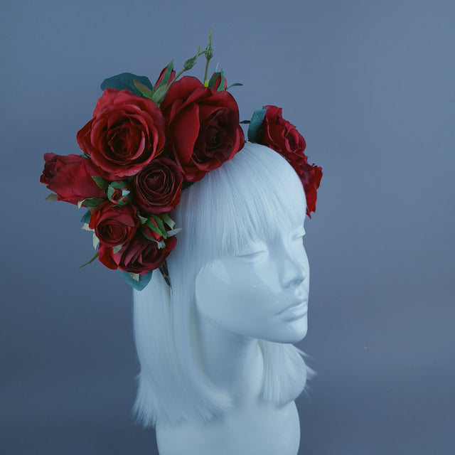 "Edana" Leopard Print and Red Rose Headdress