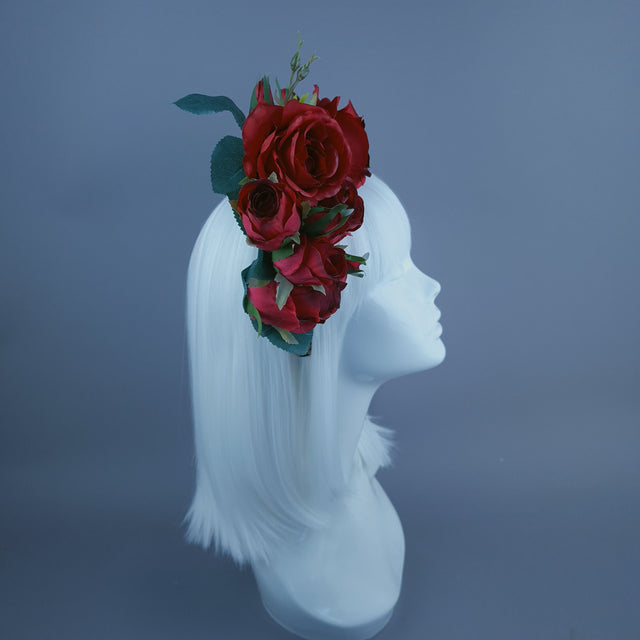 "Edana" Leopard Print and Red Rose Headdress