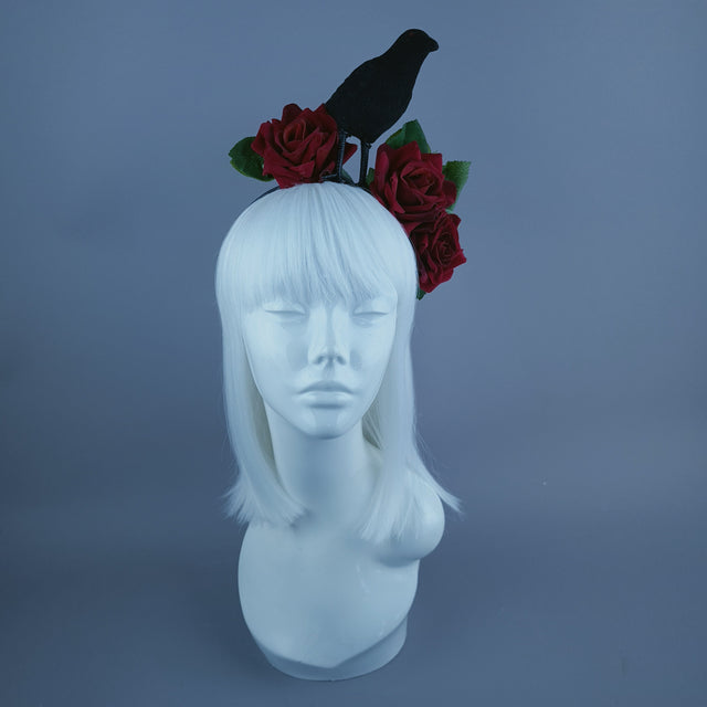 "One For Sorrow" Crow & Red Rose Headdress