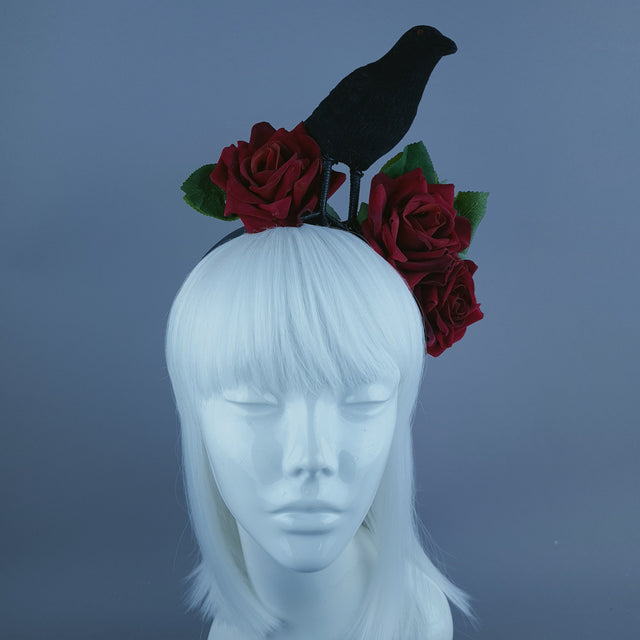 "One For Sorrow" Crow & Red Rose Headdress