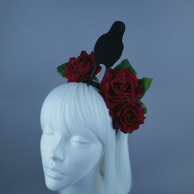 "One For Sorrow" Crow & Red Rose Headdress