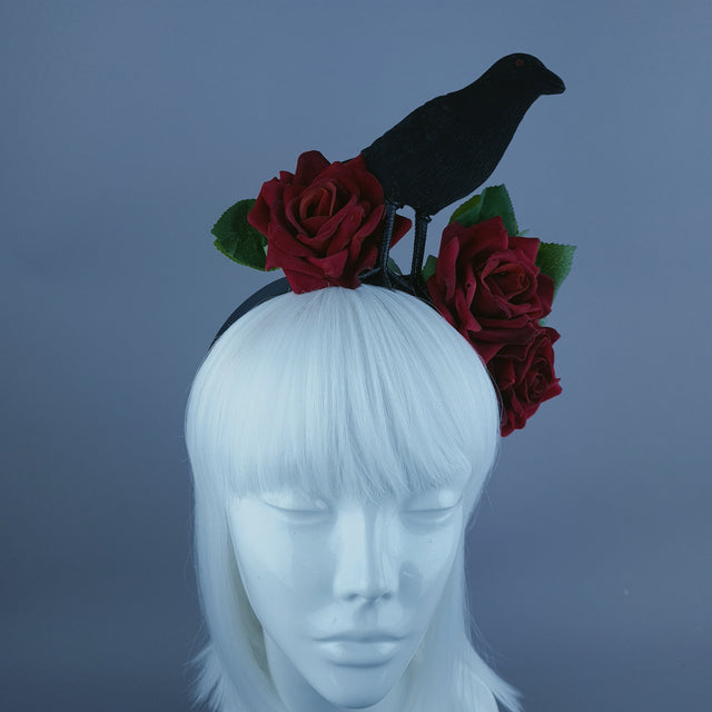 "One For Sorrow" Crow & Red Rose Headdress