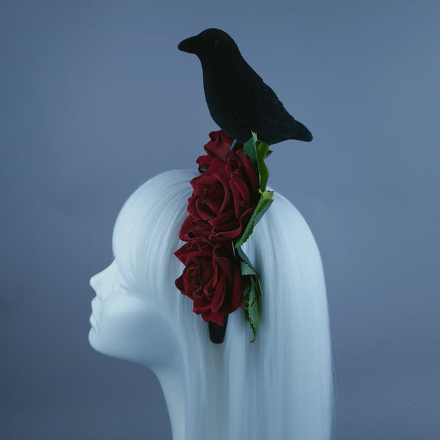 "One For Sorrow" Crow & Red Rose Headdress