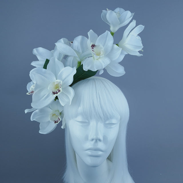 "Luci" White Orchid Headdress