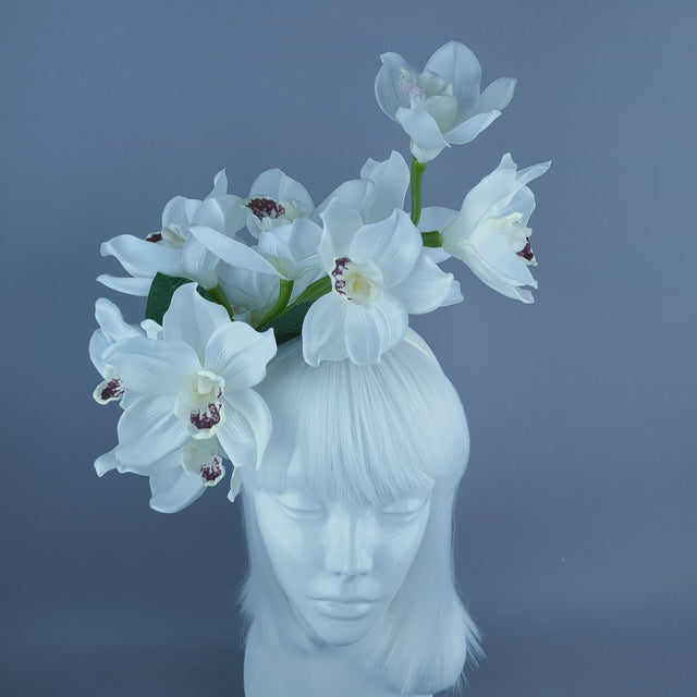 "Luci" White Orchid Headdress