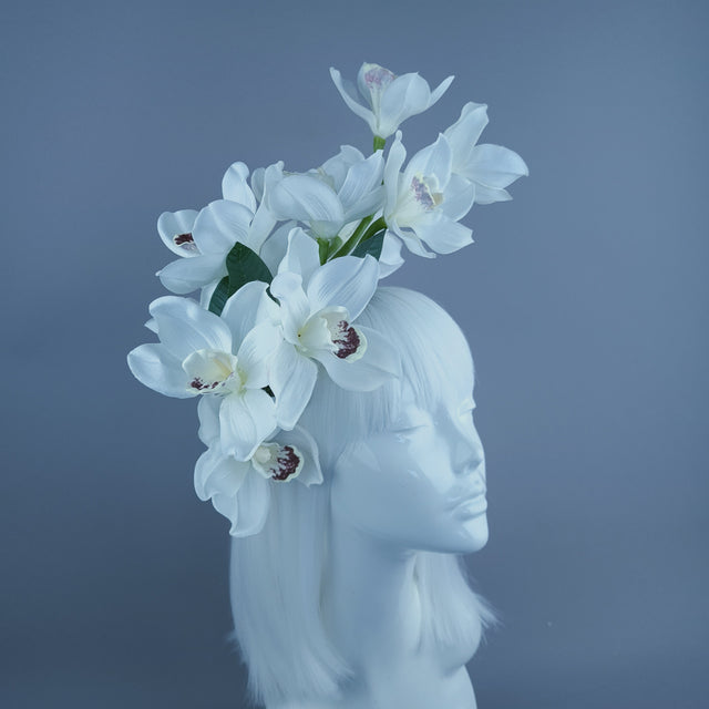 "Luci" White Orchid Headdress