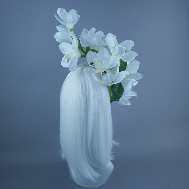 "Luci" White Orchid Headdress