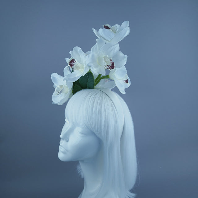 "Luci" White Orchid Headdress