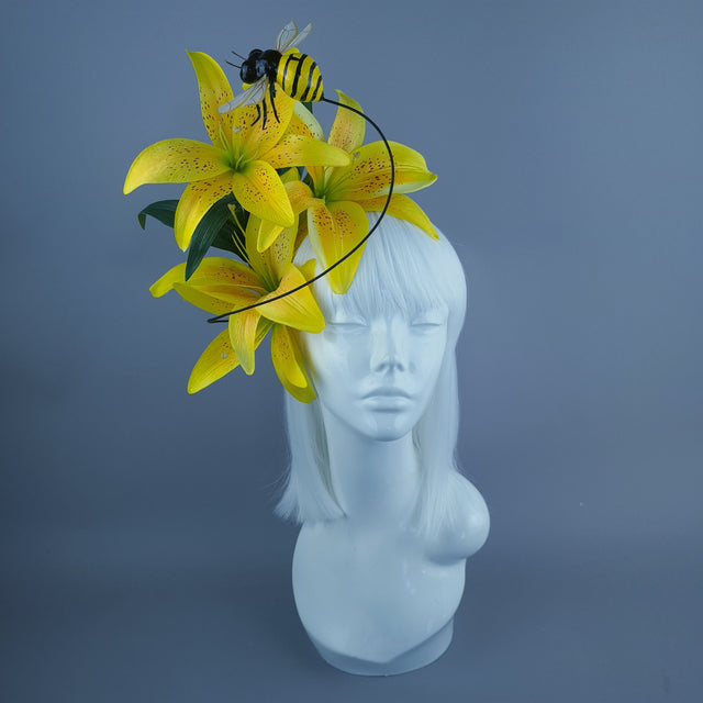 "Zella" Bright Yellow Lily & Bee Headdress