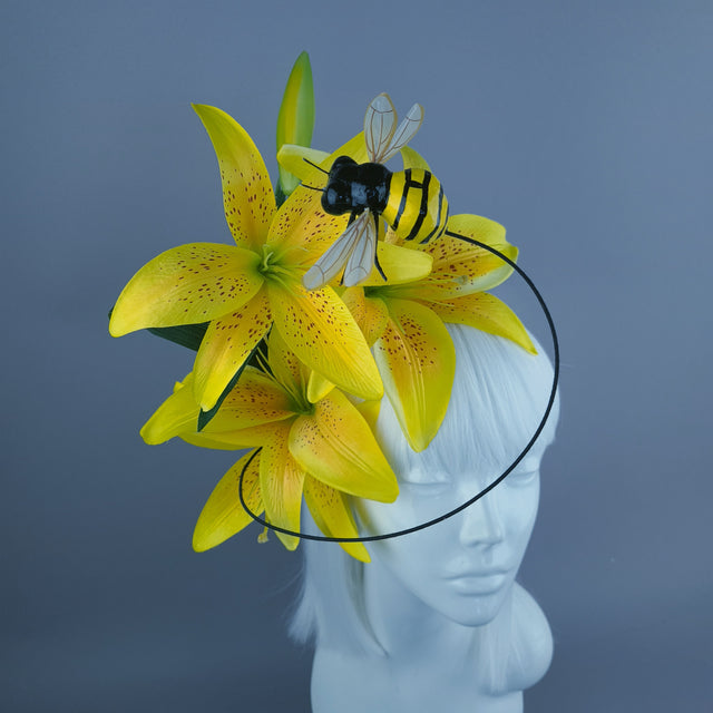 "Zella" Bright Yellow Lily & Bee Headdress