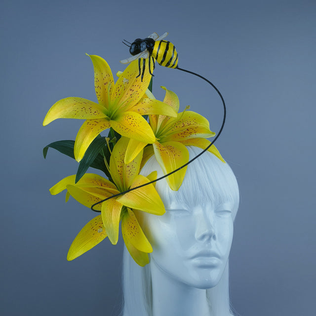 "Zella" Bright Yellow Lily & Bee Headdress