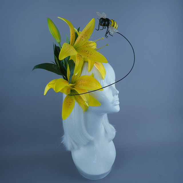 "Zella" Bright Yellow Lily & Bee Headdress