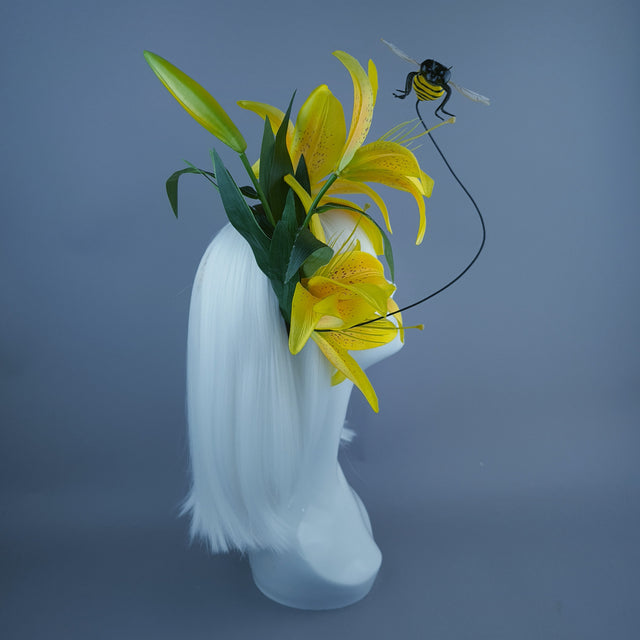 "Zella" Bright Yellow Lily & Bee Headdress
