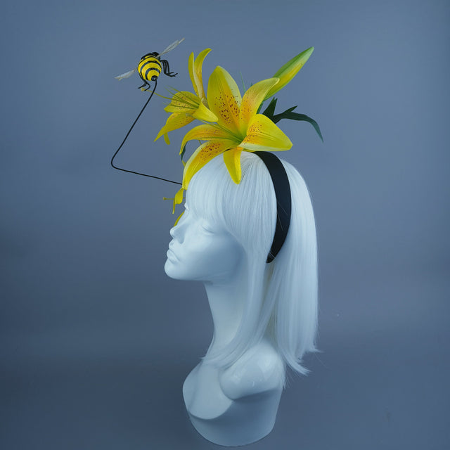 "Zella" Bright Yellow Lily & Bee Headdress