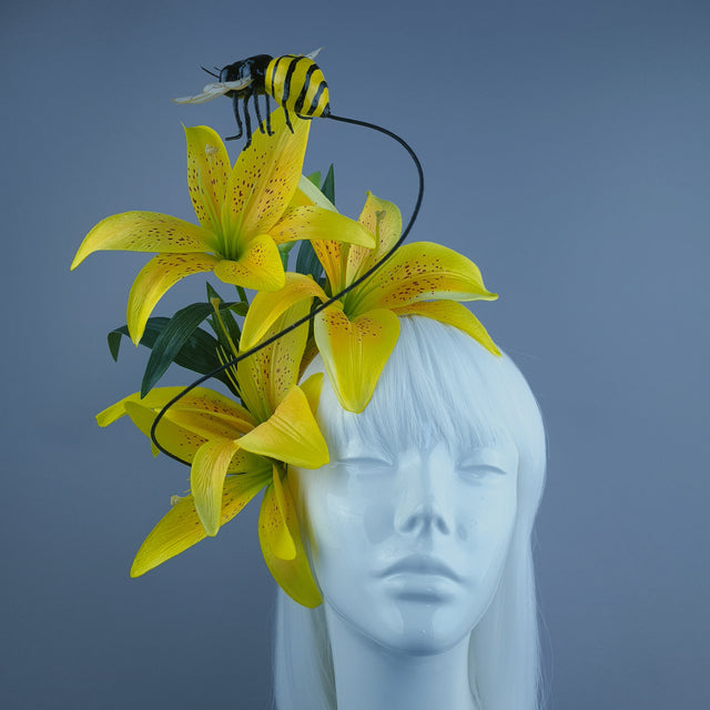 "Zella" Bright Yellow Lily & Bee Headdress