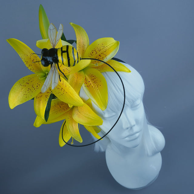 "Zella" Bright Yellow Lily & Bee Headdress