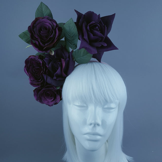 "Quintella" Deep Plum Rose Headdress