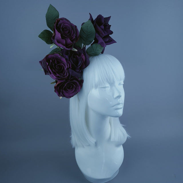 "Quintella" Deep Plum Rose Headdress
