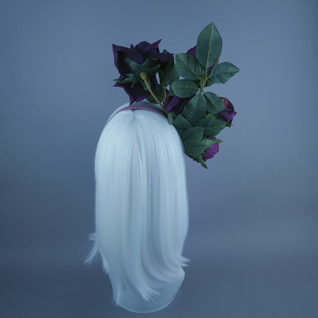 "Quintella" Deep Plum Rose Headdress