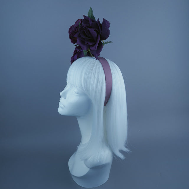 "Quintella" Deep Plum Rose Headdress