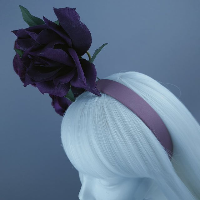 "Quintella" Deep Plum Rose Headdress