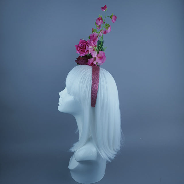 "Trista" Pink Rose & Flower Headdress