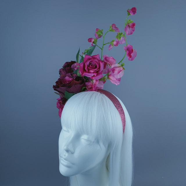 "Trista" Pink Rose & Flower Headdress